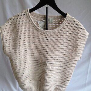 Joie Open Knit Sequin Crop Sweater Top Beige Neutral Size M NWT